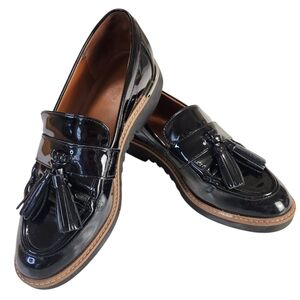 Franco Sarto Black Career L-Carolynn Lug Sole Tassel Loafers size 7M